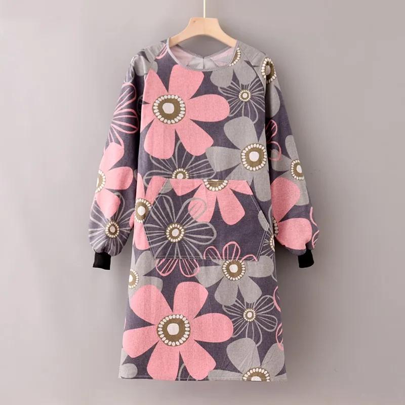 Oil-proof Apron Fashionable Canvas Kitchen Cooking Apron Home Long Sleeve Durable Women Overwear Work Clothes