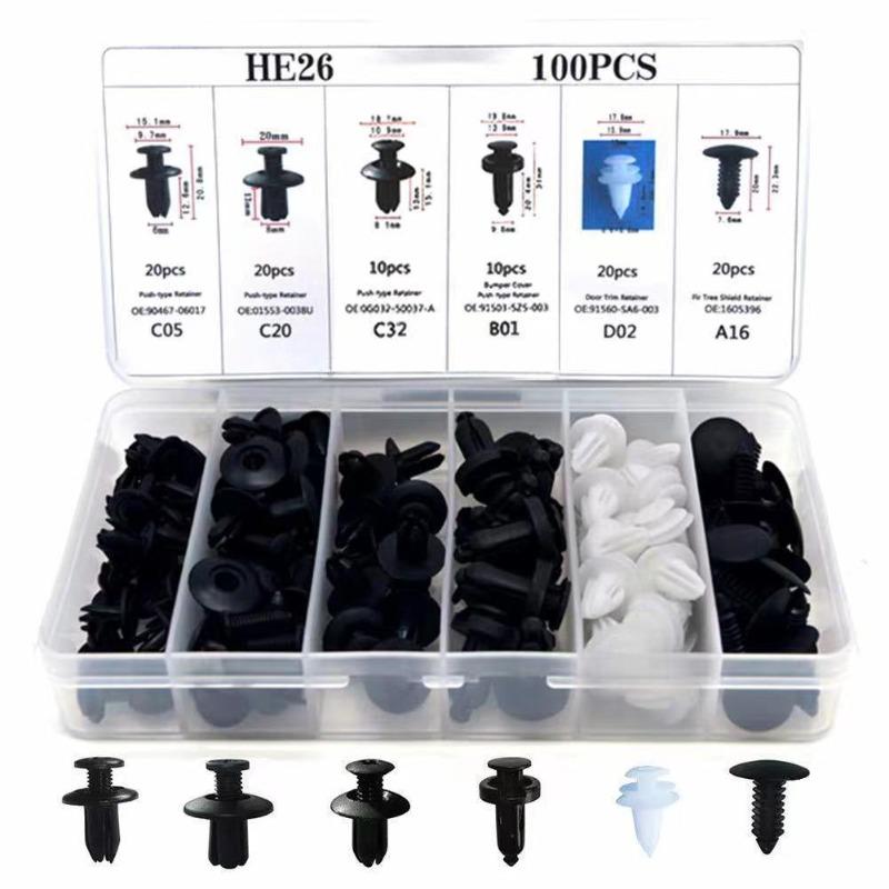 100PCS Boxed Car Buckle Box 100PCS Combination Set Nylon Clip Bumper Universal Buckle