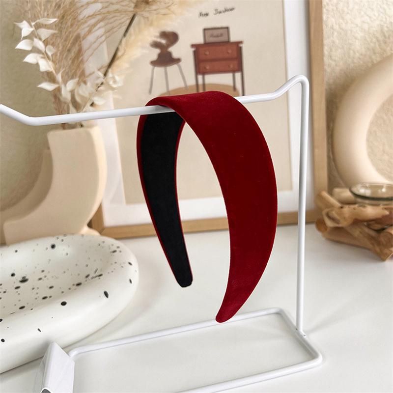 Vintage Red Womens Headband Woolen Velvet Hair Band Headwear Girl Wide Side Sponge Hair Hoop Christmas New Year Hair Accessories
