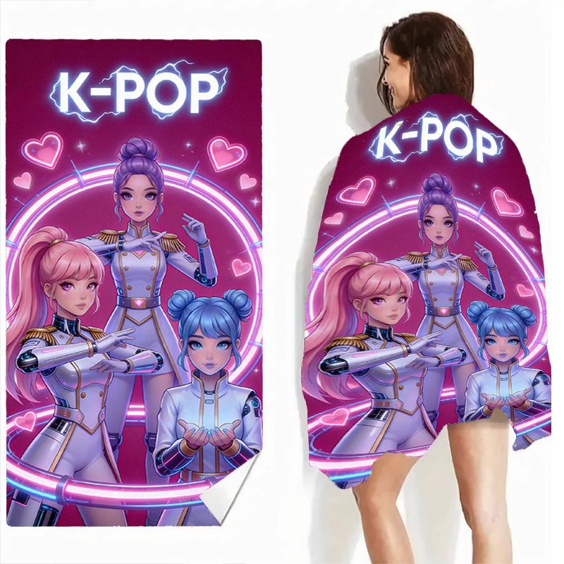 Pink Cute K-pop Girl Beach Towel Microfiber Soft Quick Dry Gym Sports Towel Anime Bath Towel for Bathroom Swimming Outdoor