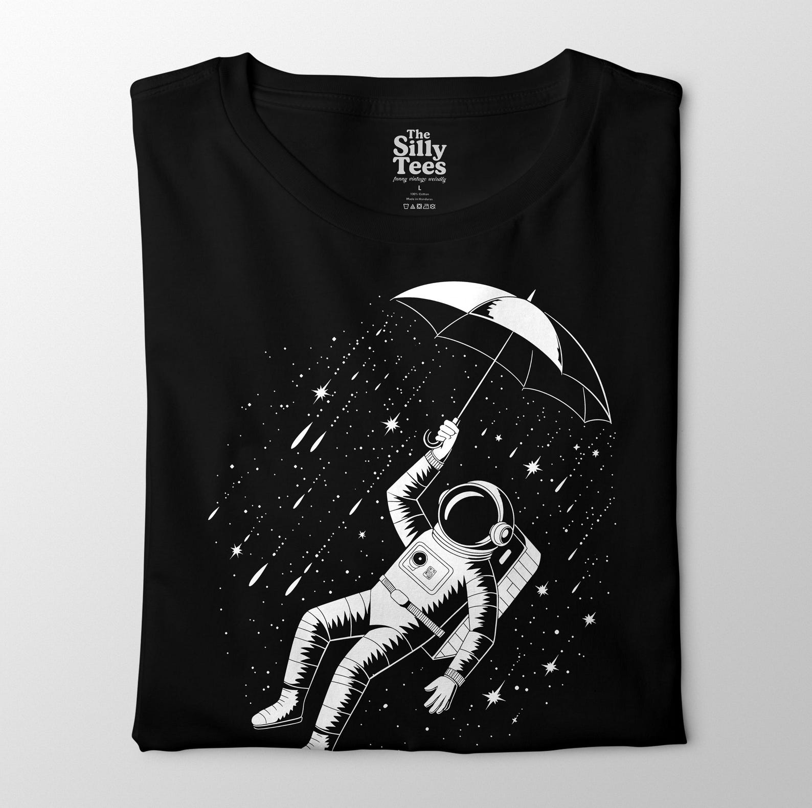 Astronaut Umbrella Shirt, Space Rain T-Shirt, Surreal Outer Space Graphic Tee, Galaxy Lover Gift 4XL