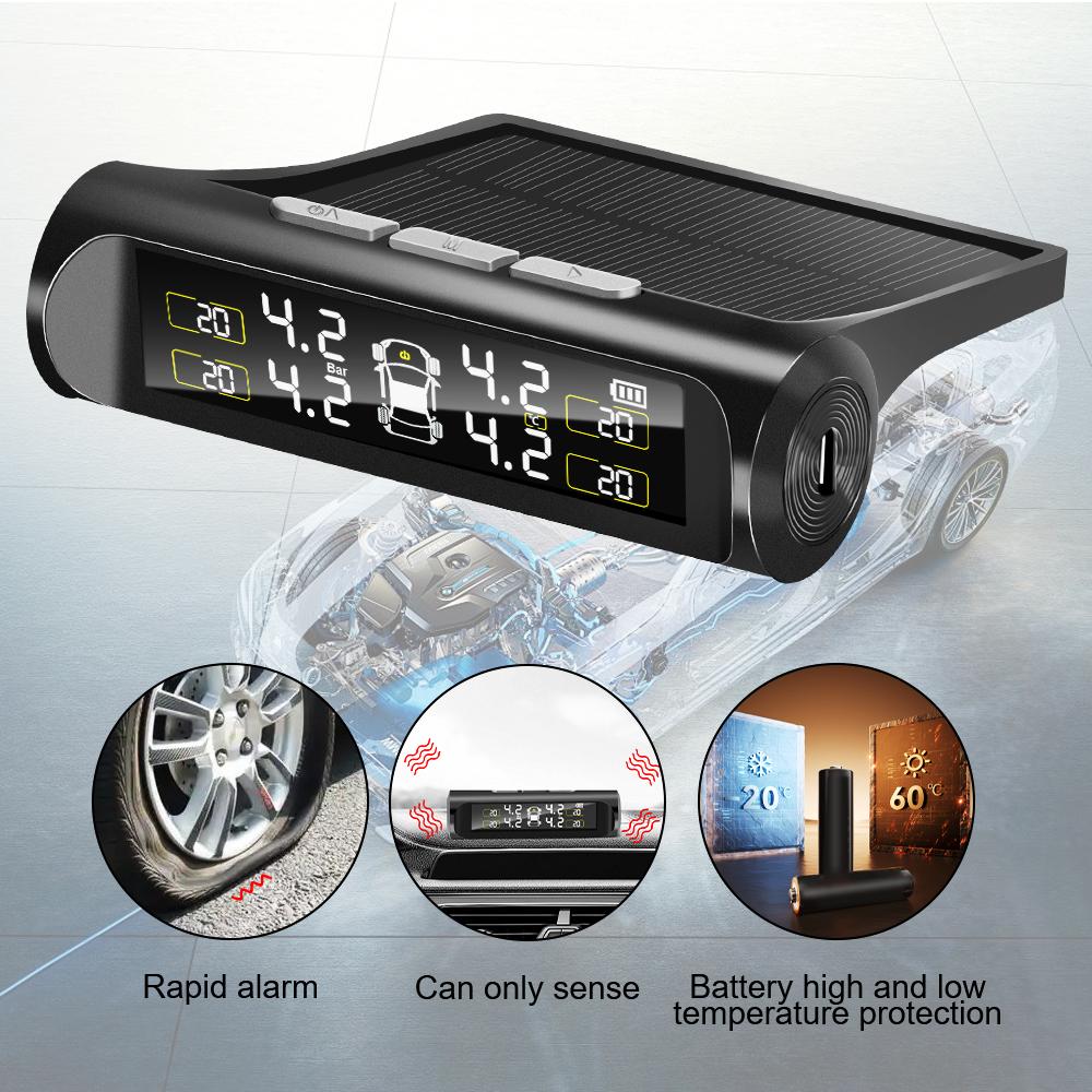 Tyre Pressure Digital LCD Display Auto Security Alarm Systems Solar Power Car TPMS Tyre Pressure Monitoring System External Sensor