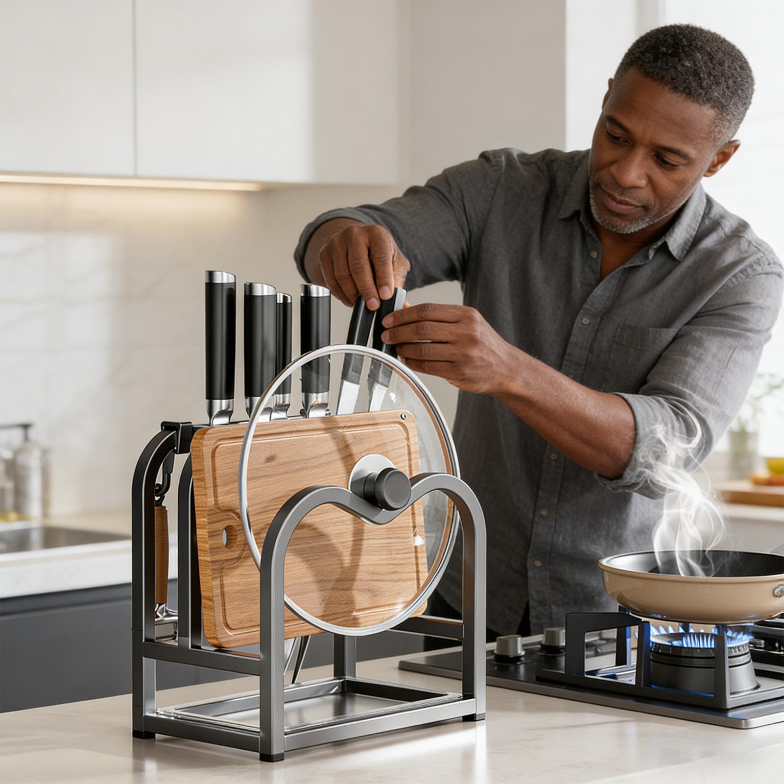 Держатель для крышек кастрюль Нержавеющий Экономия места Полый Подставка для кухонной утвари Стойка-держатель для крышек кастрюль Для квартиры Общежития Дома на колесах Дома China Mainland 2900₽