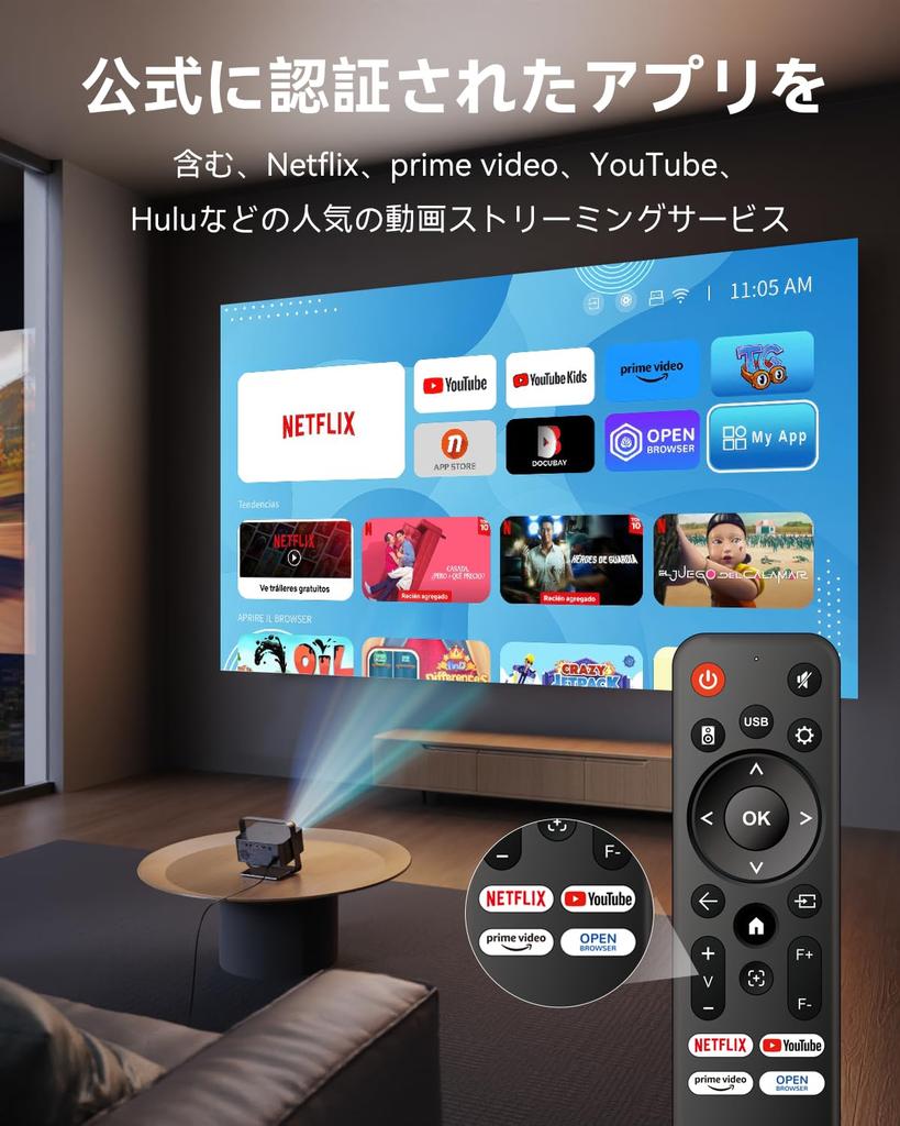 Polocsh Home Ultra Rövid Vetítési Távolságú 1080P 4K Projektor Automatikus Trapézkorrekcióval, Bluetooth, Nagy Képméret, Mennyezeti, Prime Video Kompatibilis és Switch Projektor, Vetítési Távolság,