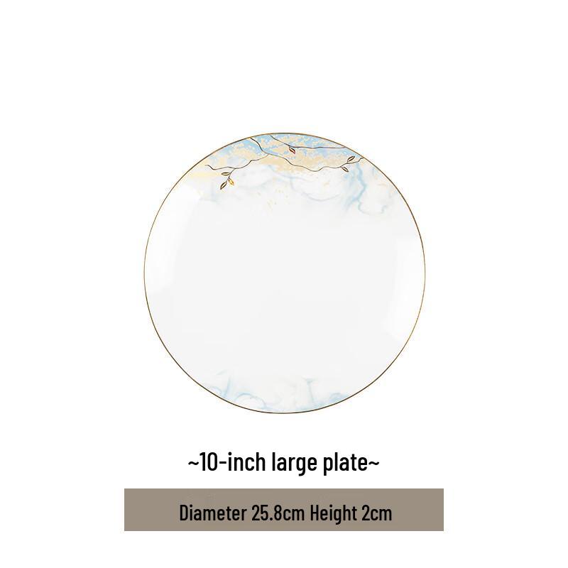 Chinese Style Gold Rim Ceramic Dinnerware Set 10-inch Large Plate