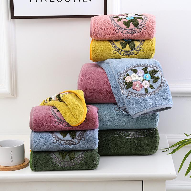 Mirror Flower High-density Coral Fleece Towel Bath Towel Mother Towel Home Face Towel Soft and Absorbent