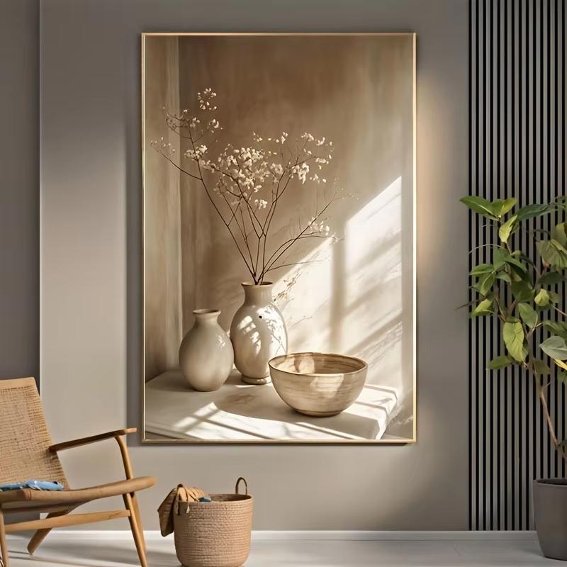 Flores Abstractas Modernas Plantas en Maceta Póster sin Marco Jarrón Vintage Pintura sobre Lienzo Decoración de Pared Decoración Bohemia para Habitación del Hogar