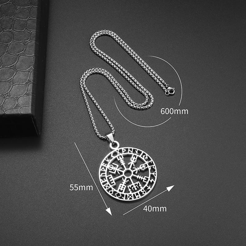 Exquisite Stainless Steel Rune Compass Pendant Necklace Men\'s Nordic Amulet Jewelry Gift