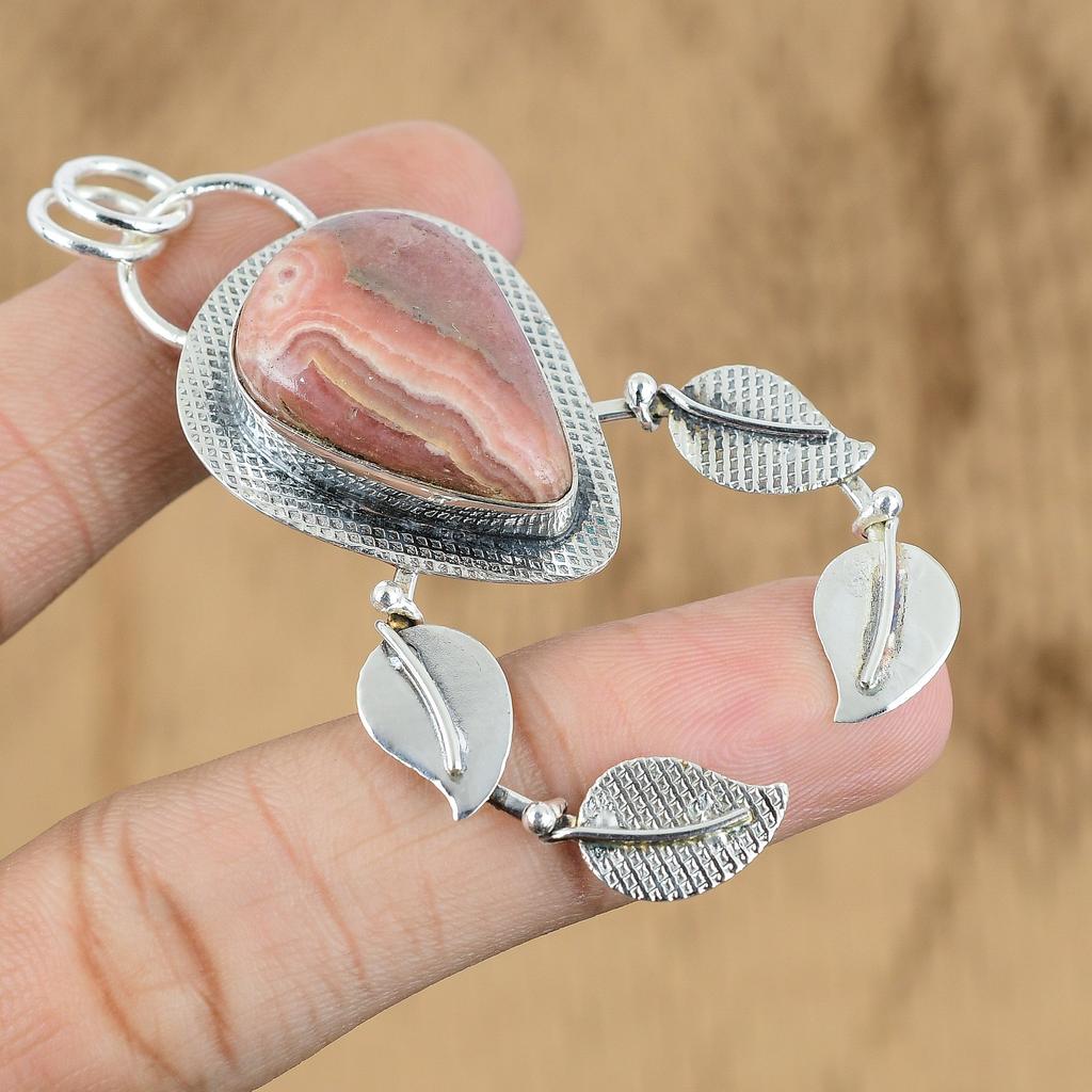 Natural Rhodochrosite Gemstone Pendant Pink 925 Sterling Silver Indian Jewelry