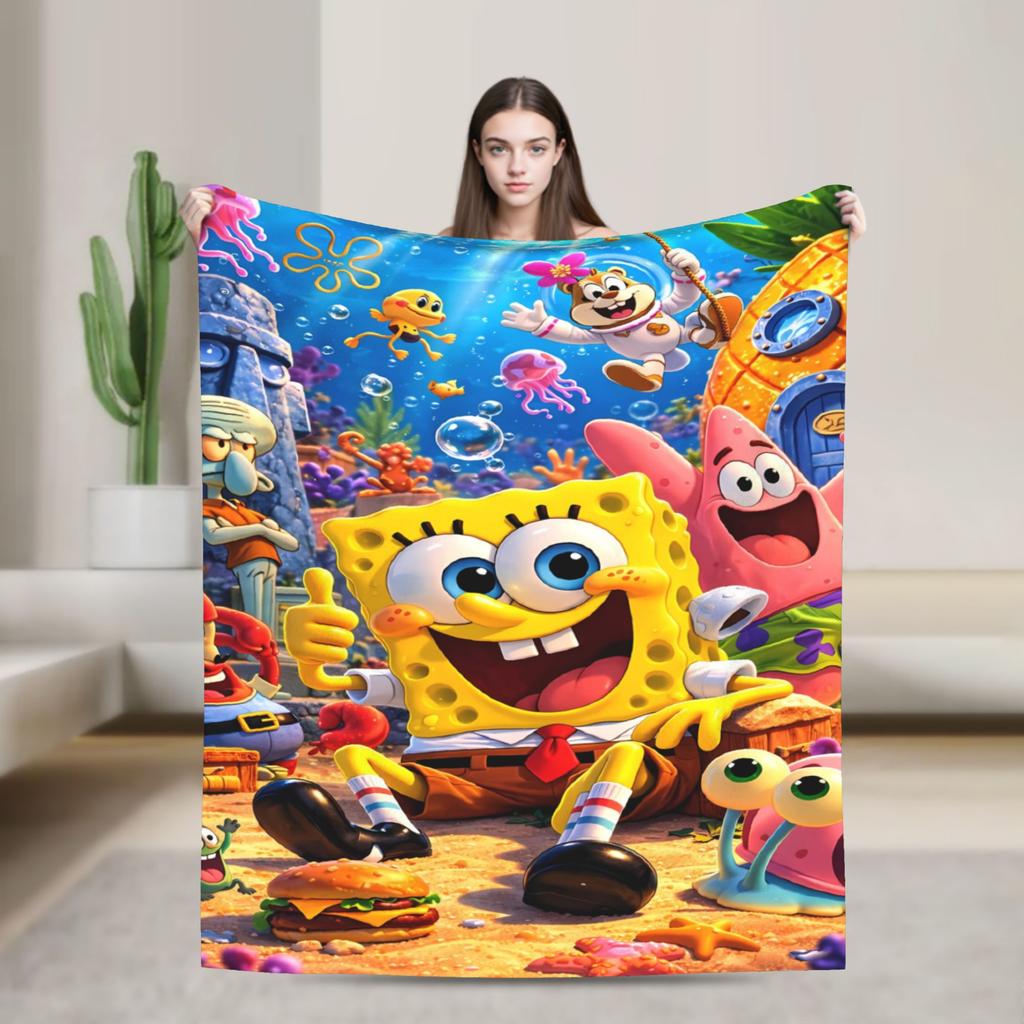 Soft Blanket Children Camping SpongeBobs Bikini Bottom Scene Throw Blanket Flannel Bedspread For Home Decor Sofa Bed Cover
