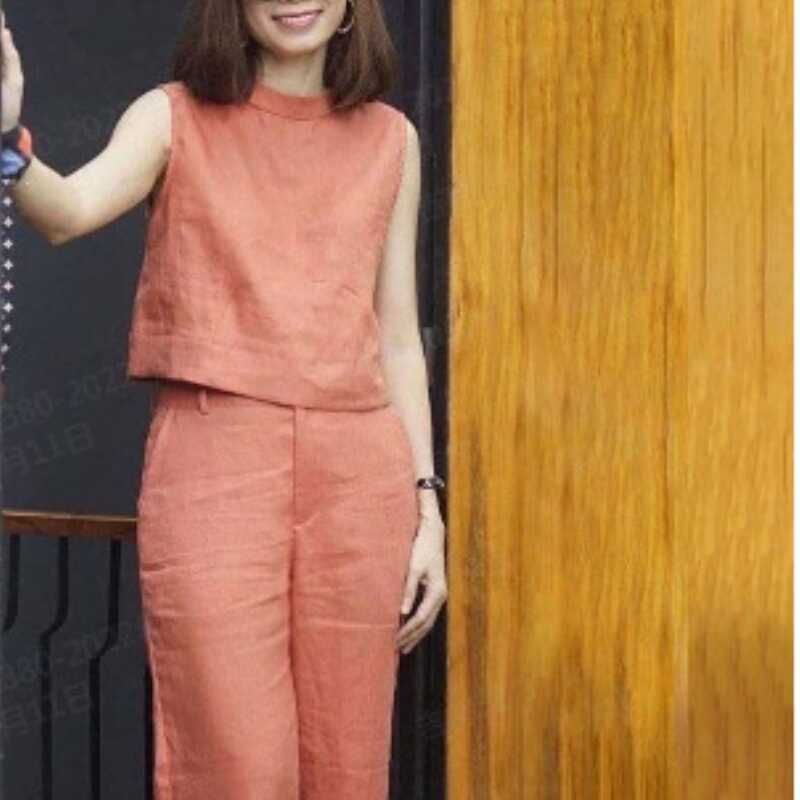 

T-shirt Pants Two-Piece Set Sleeveless Casual Suit Women Loose T-shirt Pants Two-piece Set Women Orange XL