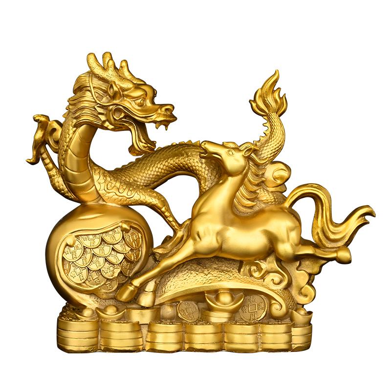 Brass Dragon Horse Spirit Chinese Dragon Ornament Copper Horse Crafted Home Decor for Living Room Gift