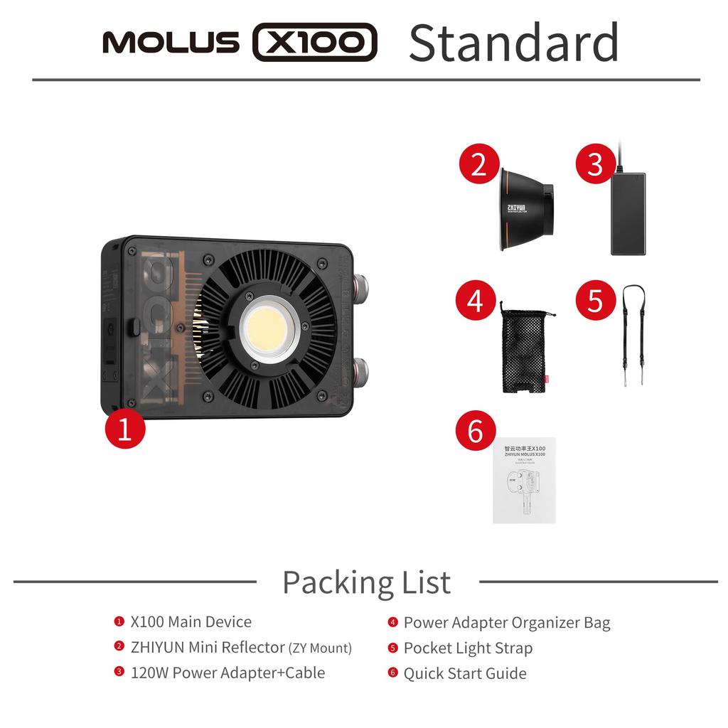 Flagship ZHIYUN MOLUS X100 LED Video CRI TLCI Brightness Control via Bluetooth and Warranty [Official Store] Light, 100W, 2700K-6500K, 95+, 97+, App,