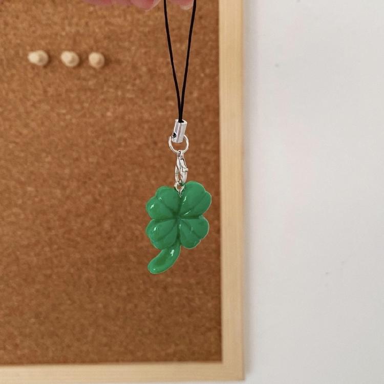 Green Four Leaf Grass Charm Pendant Chain Phone Strap Pocket Keychain Strap Hangings Decoration for Key Bag Purse