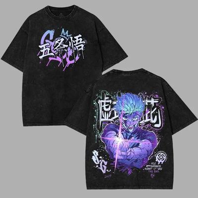 Gojo Satoru Print T-shirt Jujutsu Kaisen Anime Clothing Men Women Cotton Tshirts Vintage Washed Tee Harajuku Oversized T Shirt