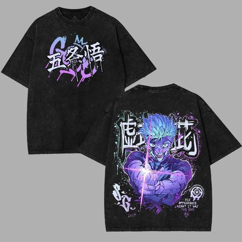

Футболка с принтом Годжо Сатору Jujutsu Kaisen Аниме Одежда Мужская Женская Хлопковые Футболки Винтажная Выстиранная Футболка Харадзюку Оверсайз Футболка XXL чёрный
