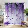 2Pcs Polyester Stylish Spring Purple Printing Window Curtains Birthday Party Decoration Backdrop Drapes for Living Room