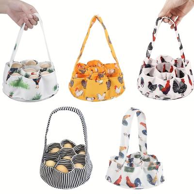 Country-Style Fabric Egg Basket with Handle And Seven Pockets, Convenient Carrying Bag for Garden, Home, And Kitchen Storage, Shelf Baskets