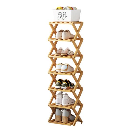 Mehrstöckiges schuhfreies Schuhregal, faltbar, schmal, Bambus-Schuhregal, platzsparend, Eck-Schuhorganizer für Eingangsbereich, Schrank, Wohnheim