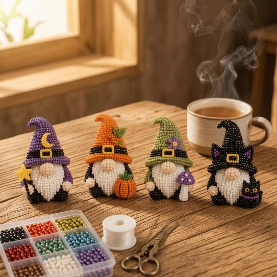 Mały Zestaw do Tworzenia Zwierzątek 3D z Koralików, Miniaturowy Zestaw do Rękodzieła Krasnoludka 3D z Koralików, Kreatywny Zestaw 4-Pak DIY Goblinów do Koralikowania z Instrukcjami, Ręcznie Robione Urocze Koralikowe