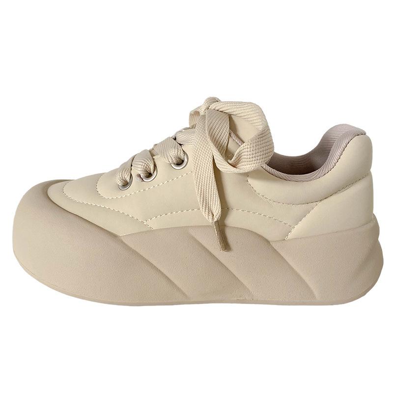 

XY-A157 latex insole/thick sole round head board shoes women s shoes niche light white shoes casual bread shoes 2025 35 бежевый