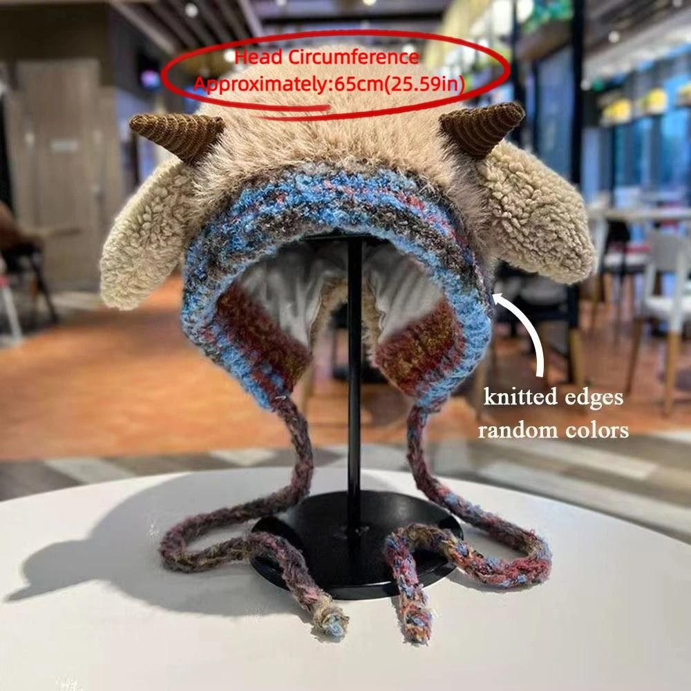 Versatile Korean Style Ear Protection Hat Cartoon Ear Sound Lamb Beanie Hat Thickened Keep Warm Women Fluffy Hat Outdoor