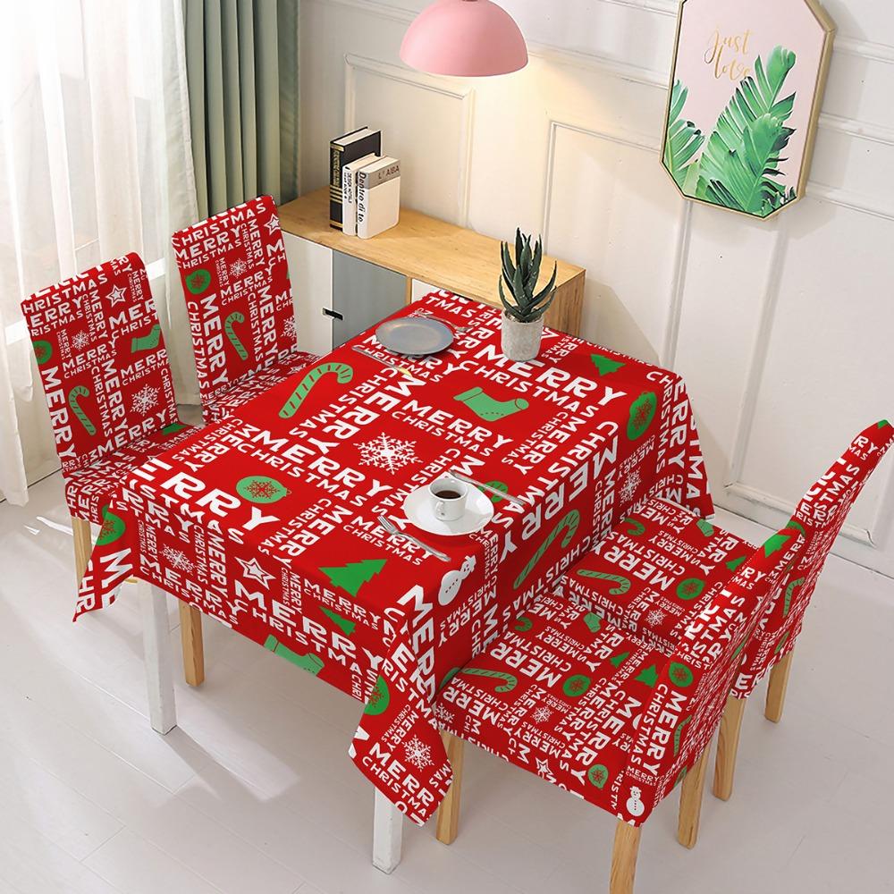 Christmas Printed Tablecloth Chair Covers Set Stretchable Waterproof Festive Dining Decor