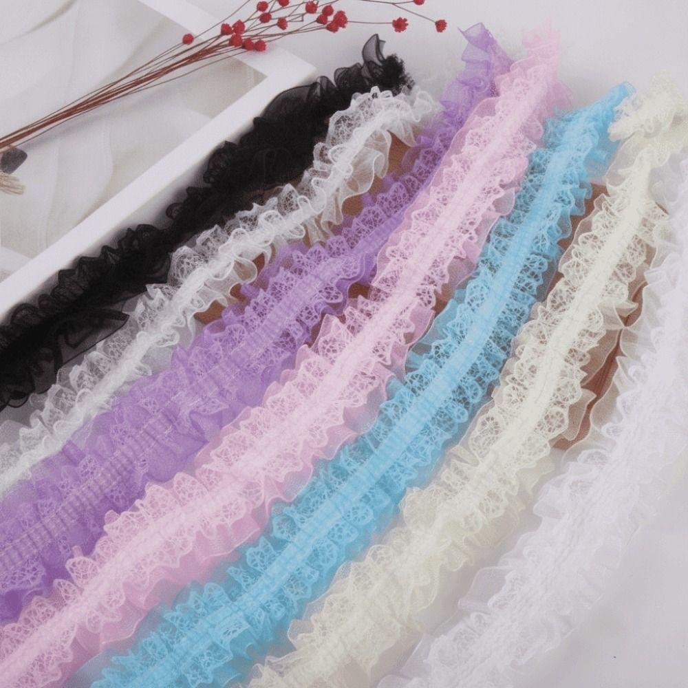Double Layers Embroidery Lace Fabric Elastic Sewing Lace Trim Pleated Lace Trim For DIY Crafts