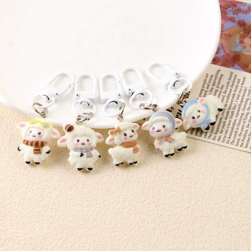Adorable Cartoon Sheep Resin Keychain Non-fading Design Portable Pendant for Laptop Bag Decor Kids Birthday Gift Ideas