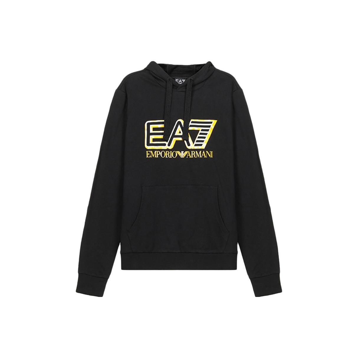 Emporio Armani EA7 Letter Print Pullover Hoodie Men hoodies Black 6HPM36-PJ05Z-1200 L