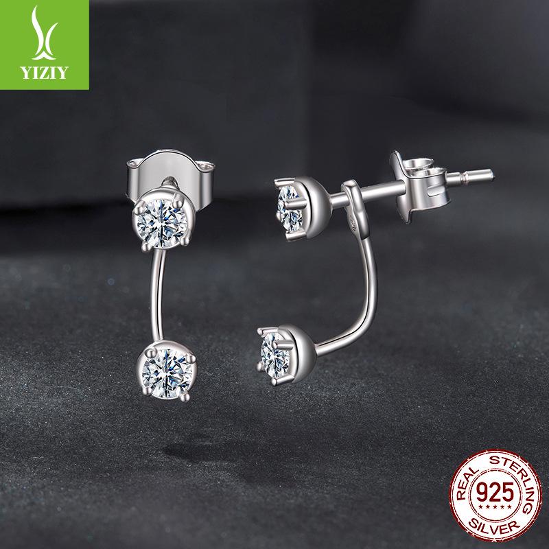 S925 Sterling Silver Moissanite Stud Earrings, Personality Can Be Split Into Two Front And Rear Moissanite Stud Earrings.