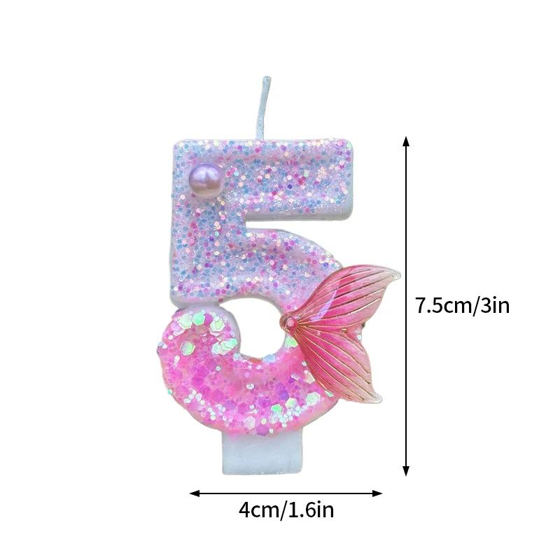 Mermaid Tail 3D Cake Candle 0-9 Number Birthday Candles Glitter Cake Topper Mermaid Theme Birthday Party Wedding Decoration