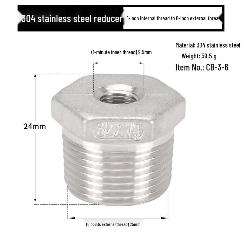 Reductor Buching din Oțel Inoxidabil 304: Reductor de 1,5", 1,2", 1" la 3 minute, 2 minute, 1 minut cu filet exterior și interior
