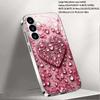 Gold-plated Tempered Glass Phone Case, Compatible Galaxy S26 S25 S24 S23 S22 Ultra Plus. Features a Pink Gemstone Heart Design.