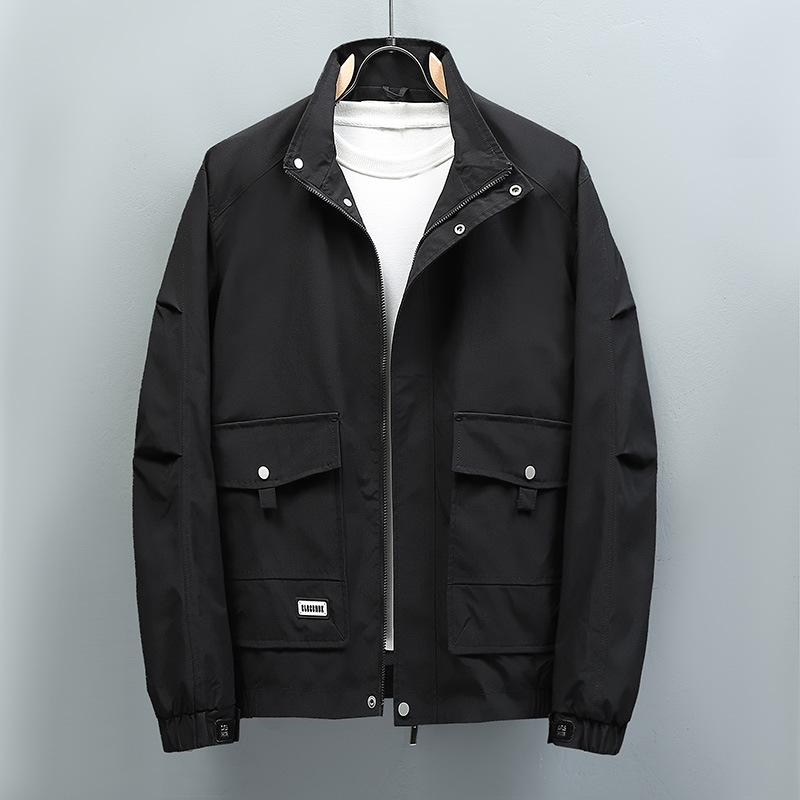 Outdoor Leisure Multi Pocket Workwear Jacket Zipper Cardigan Stand Up Collar Long Sleeved Jacket Plus Size XL