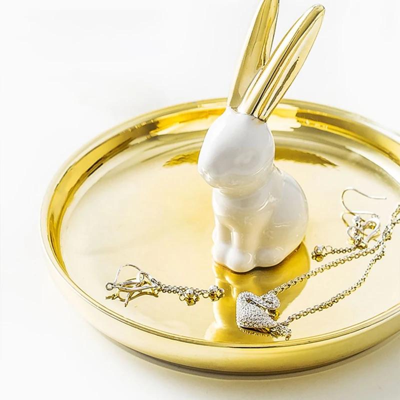 Nordic Ceramic Gold Plating Small Jewelry Dish Earrings Necklace Ring Storage Plates Fruit Dessert Display Bowl Decoration Tray
