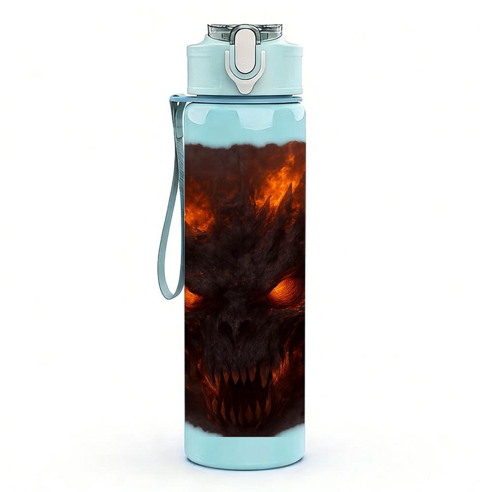 1PC Fiery Dark Demon Beast Fantasy Print 750ml Color Plastic Sports Water Bottle Leakproof Flip Straw Lid Suitable for Sports Office Home Use