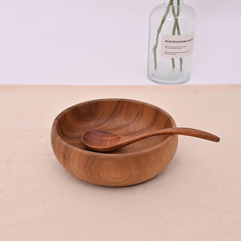 New Solid Wood Bowl Wooden Handmade Bowls For Eating Tableware For Dessert Fruit Salad Mixing Rice