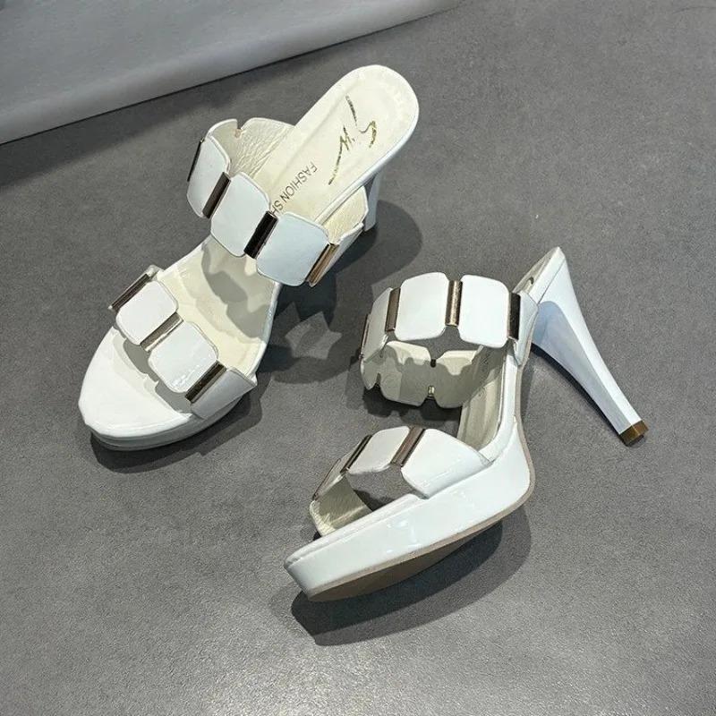 Fashion Women's Shoes 2025 Summer New Fish Mouth High Heels Flip-flops Wear Plus-size Sandals and Slippers