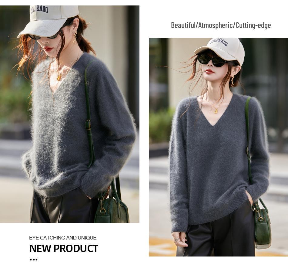 Autumn/Winter 2025 Cashmere Wool Knit V-Neck Women's Sweater
