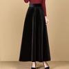 Autumn Women's Gold Velvet Long High-Waist A-Line Skirt Black