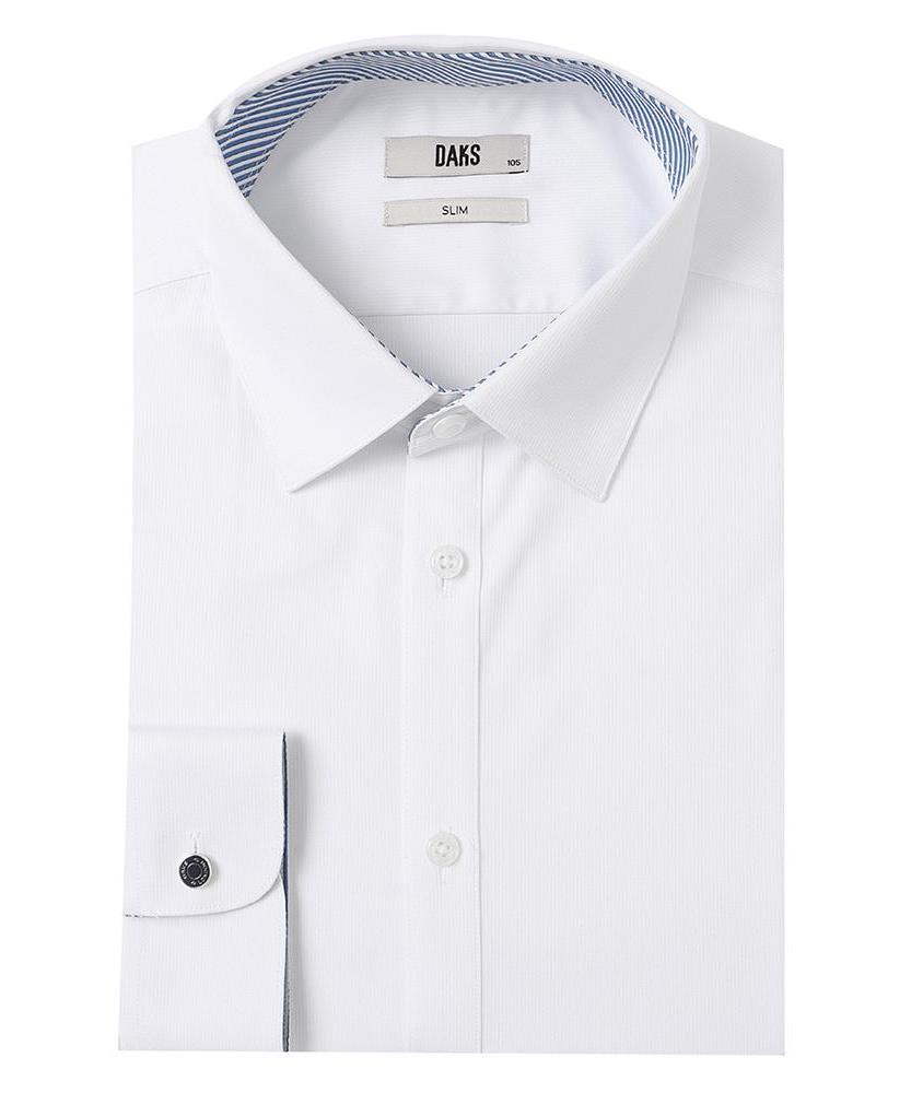 DAKS SHIRTS No-Care Rayon Blend Solid Shirt Slim Fit White_Dma1Shdl311A1