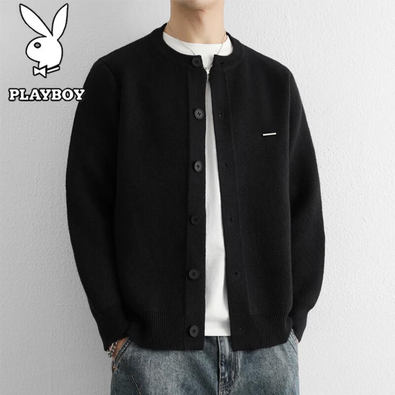 PLAYBOY Men's Round Neck Cardigan Sweater
