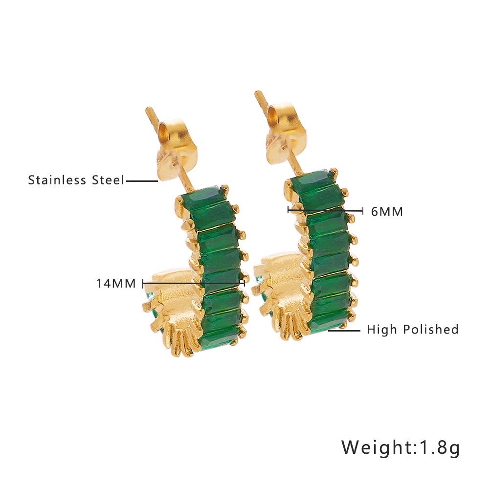 18K Gold Plated White Diamond Hoop & Stud Earrings - French Style Titanium Steel