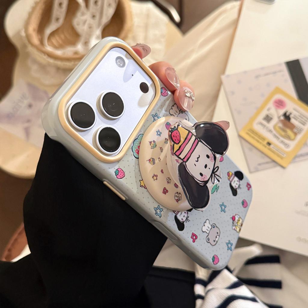 Cute puppy magnetic suction bracket for apple 17promax mobile phone case iphone16 creative graffiti 14 soft 15