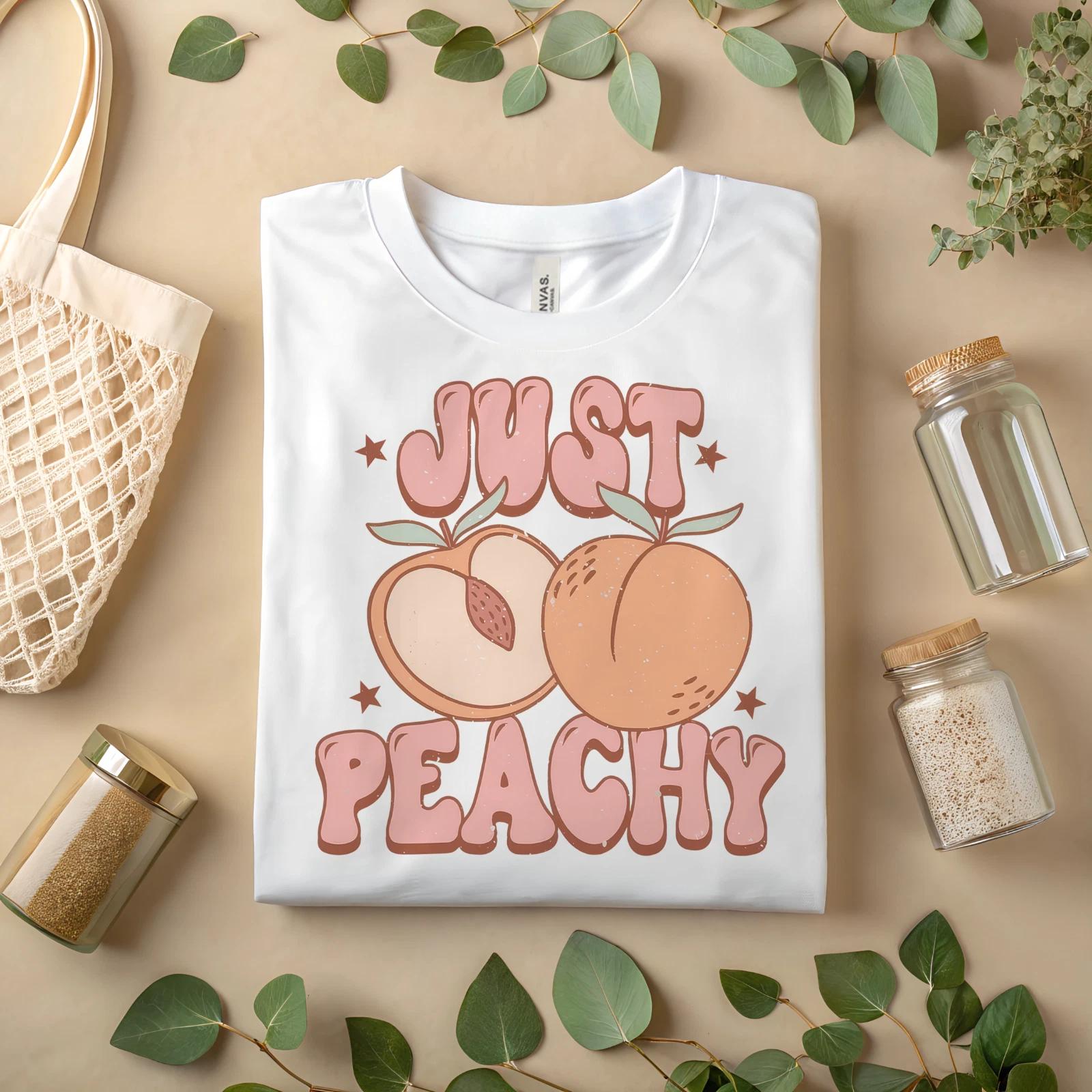 Just Peachy Shirt – Cute Retro Peach Graphic Tee for Women & Summer Outfit A452 2XL