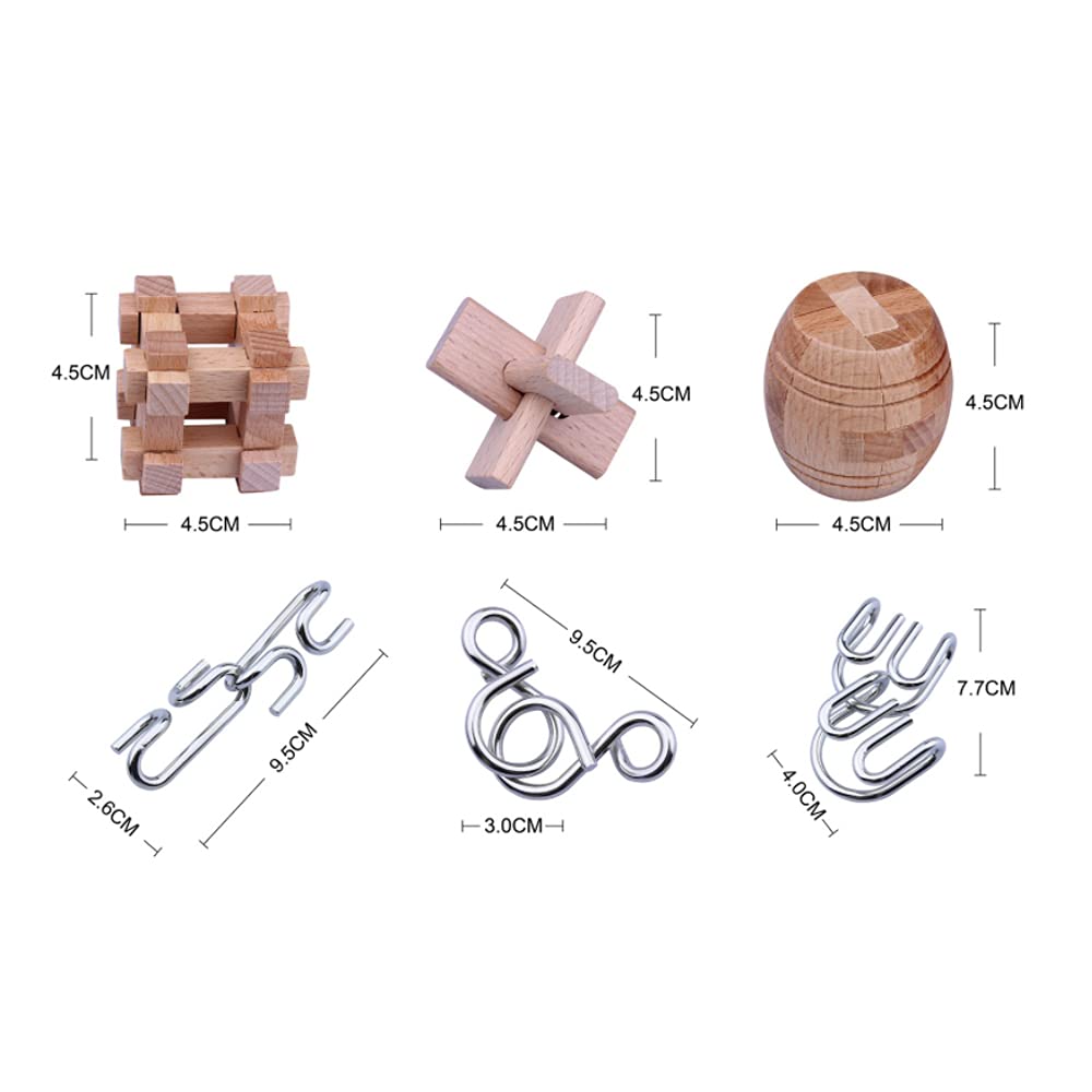OBEST Kongming Puzzle Wooden Puzzle Brain Training 3D Puzzle Wisdom Toy Set with Solution Diagram Suitable for ages 6 and up Puzzle Brain Ring