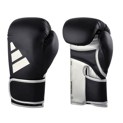 Gants de boxe adidas Speed 165 WAKO Gants de sparring officiels Adidas Boxe Kickboxing Cuir véritable Noir x // (10 oz, argent)