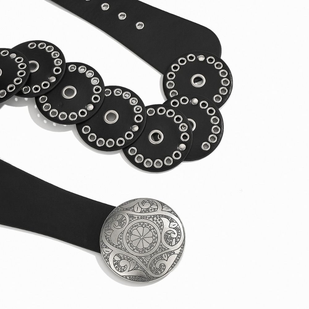 PU Leather Wide Women's Belt Circular Rivets Dress Jeans Belt Rivet Waist Belt  Music Festival