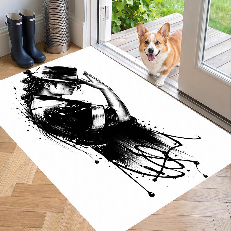 Crystal Velvet Rug with Michael Jackson Design, Soft Non-Slip Floor Mat for Living Room Bedroom Decor